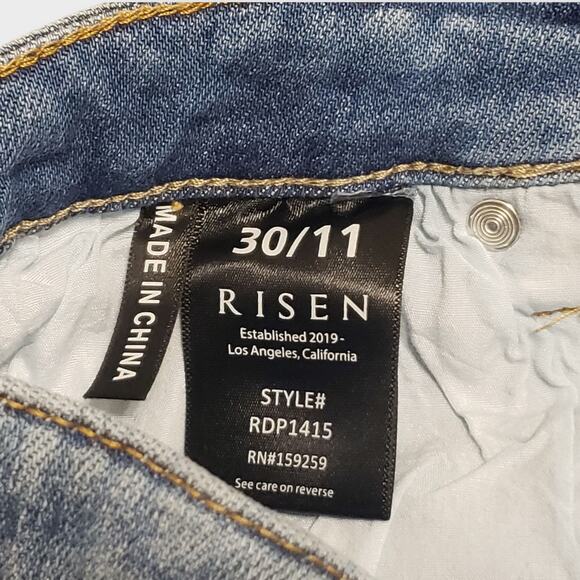 Risen Womens High-Rise Flare Distressed Jeans Sz 30/11 Light Blue Wash Raw Hem - Picture 8 of 13